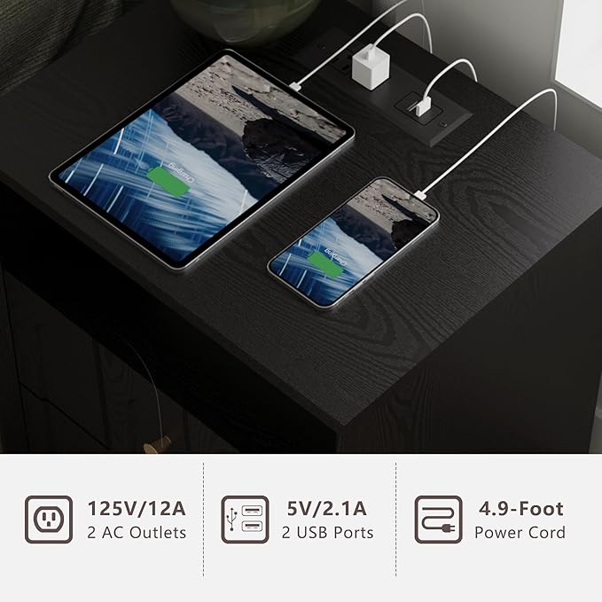 Nightstand with Charging Station, Modern Nightstand with Arched Design - Image 4