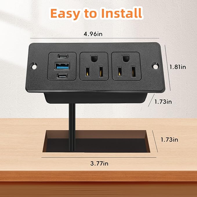 2 Pack Recessed Power Strips USB, 20W Fast Charging Furniture Outlets - Image 4