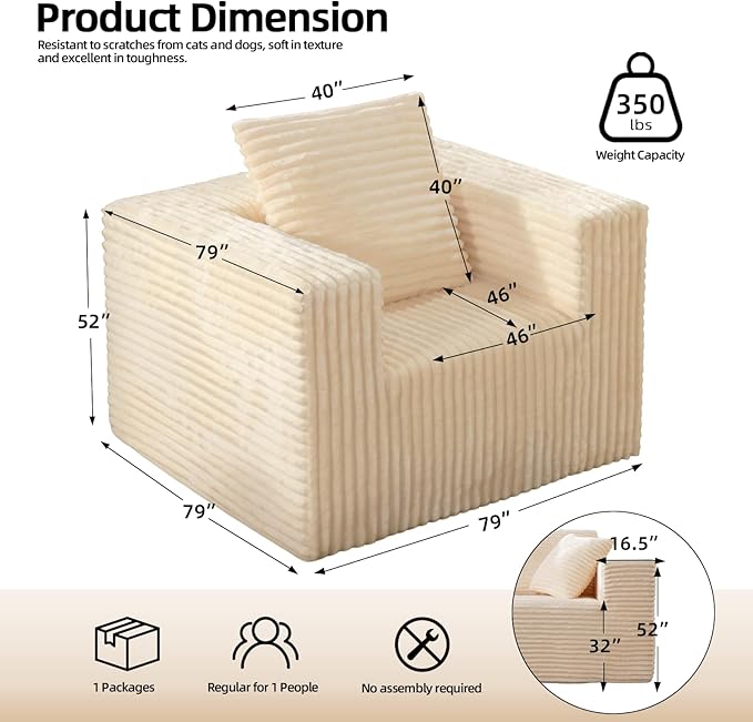 Single Cloud Sofa, Giant Bean Bag Chair - Image 3