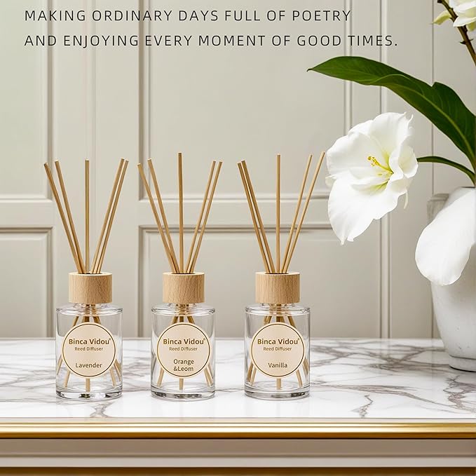 Reed Diffuser Set, Binca Vidou Lavender Vanilla Orange & Lemon Natural Scent - Image 8