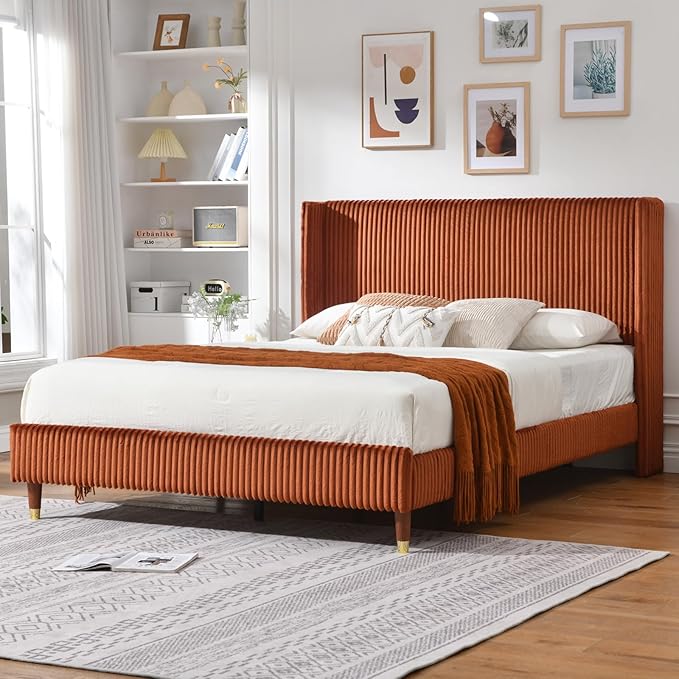 PINJU Queen Size Bed Frame, Upholstered Platform Bed by PINJUBED