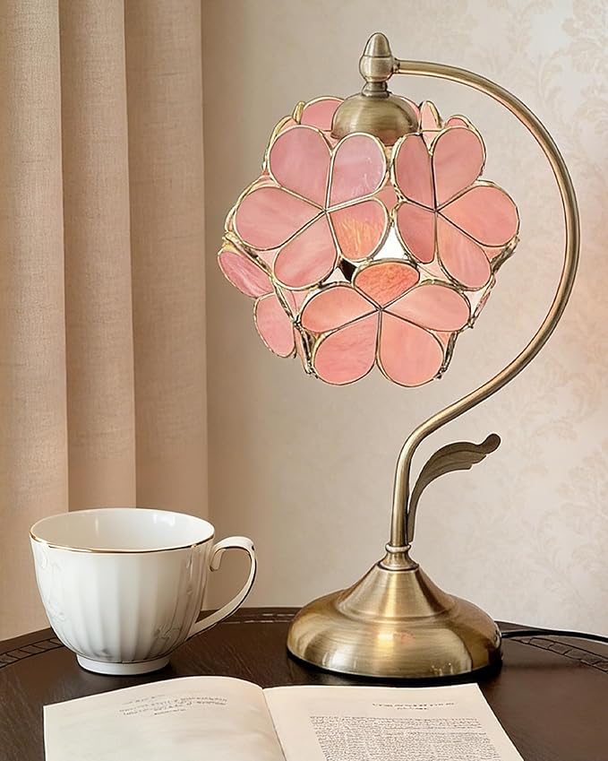 Tiffany Style Flower Table Lamp, Vintage Cherry Blossom Stained Glass Lamp by WillWant