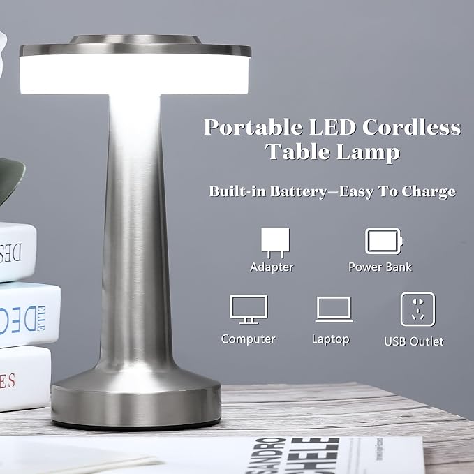VIHOSE Cordless Table Lamps LED Portable Rechargeable Table Lamp - Image 3