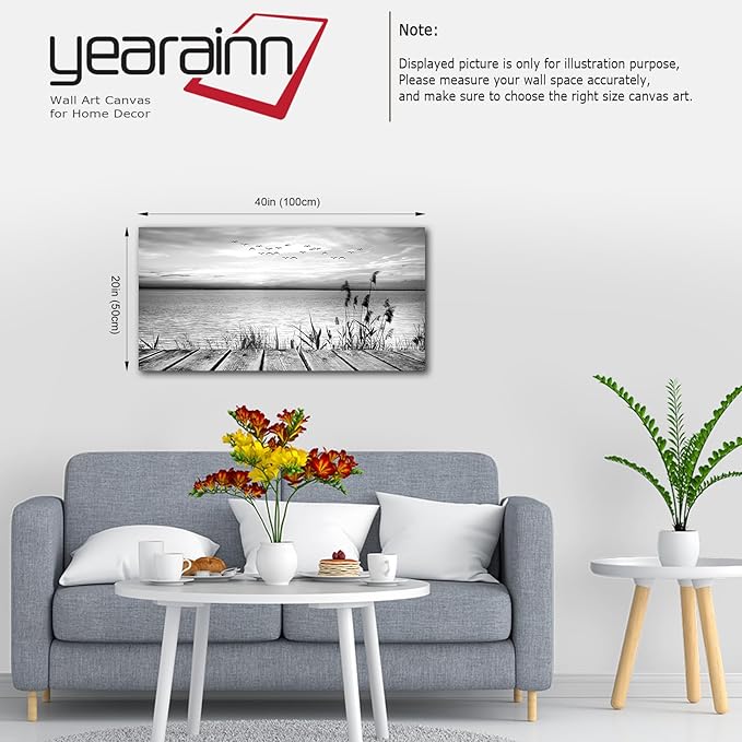 yearainn Black and White Canvas Wall Art Sunset Lake - Image 2