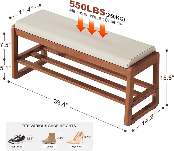Shoe Bench Storage Rubberwood - Image 2