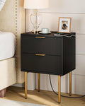 Masupu Nightstand with Charging Station, Mid-Century Modern Bedside Table with by Masupu