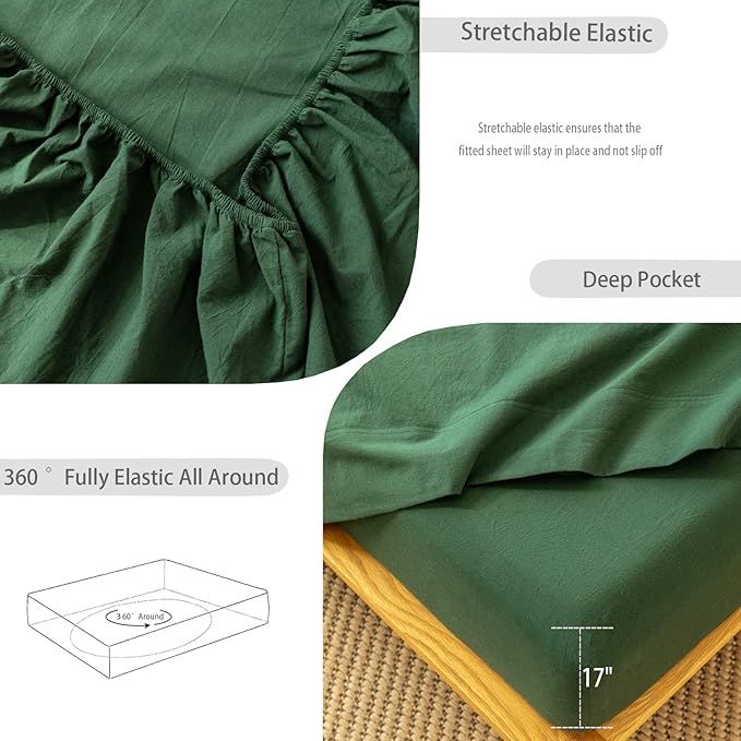 MooMee Fitted Bottom Sheet Only 100% Washed Cotton Linen Like Textured - Image 4