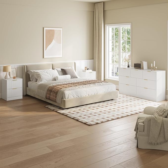 7 Drawer Dresser & Nightstand Set 3-Piece, 55” Wide Bedroom Dresser Set Night - Image 3