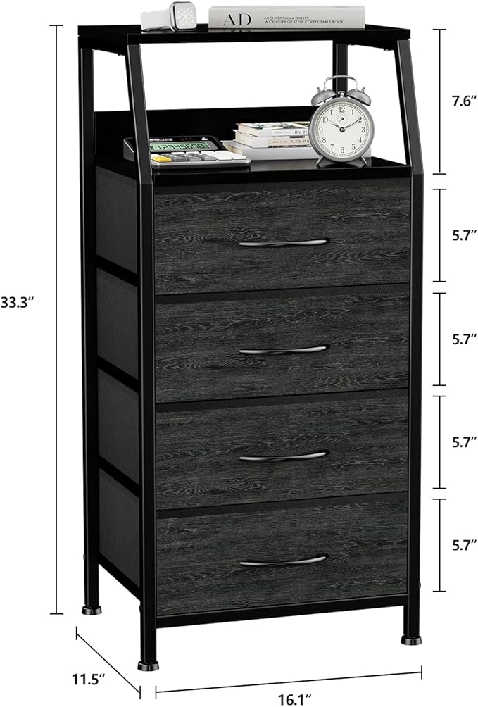 Dresser with 4 Drawers, Fabric Storage Tower - Image 3