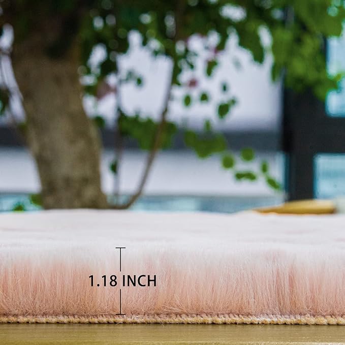 Pink Fluffy Washable Faux Rabbit Fuzzy Fur Area Rugs - Image 6