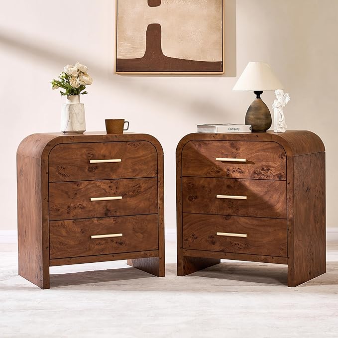 Farmhouse Nightstand, 23.5" Curved Modern Night Stand - Image 9