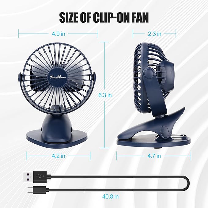 Portable Clip Fan Battery Operated, 3 Speeds USB Rechargeable Mini Table Fan - Image 7