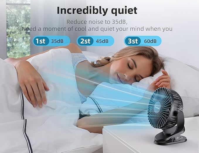 Svinkal USB Personal Clip on Fan 5000mAh Battery Operated 6in, Type C, 3 Speed - Image 7