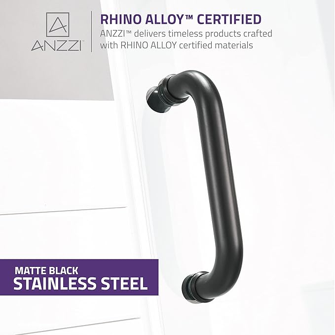 ANZZI 70" x 24" Frameless Shower Door in Matte Black, Water Repellent Glass - Image 6