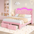 Keyluv Full Bed Frame with LED Lights and 2 Storage Drawers, Velvet Upholstered by KeyluvHome