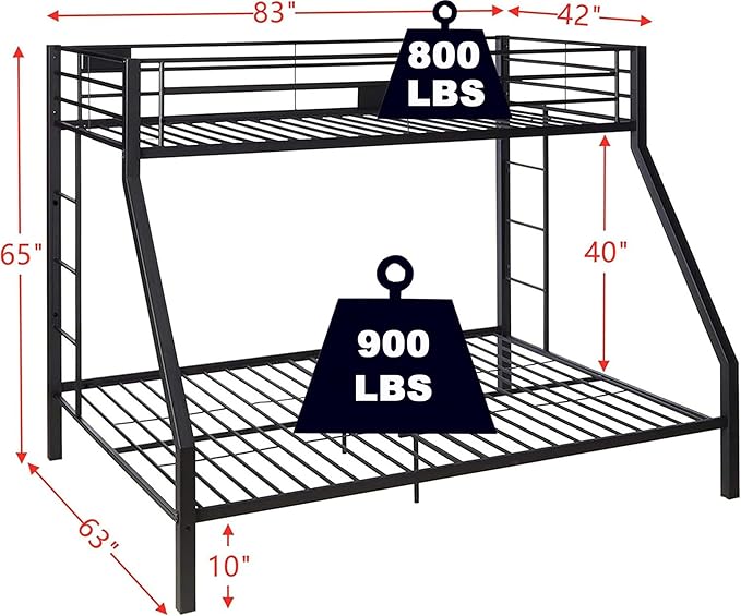 Upgraded Version Thicken Metal Heavy-Duty Twin XL Over Queen Bunk Bed, Best - Image 2