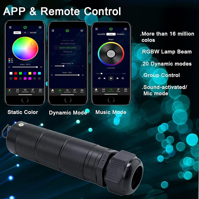 AZIMOM 6W Bluetooth/APP Control RGBW Fiber Optic Lights Star Ceiling Kit Sensor - Image 2