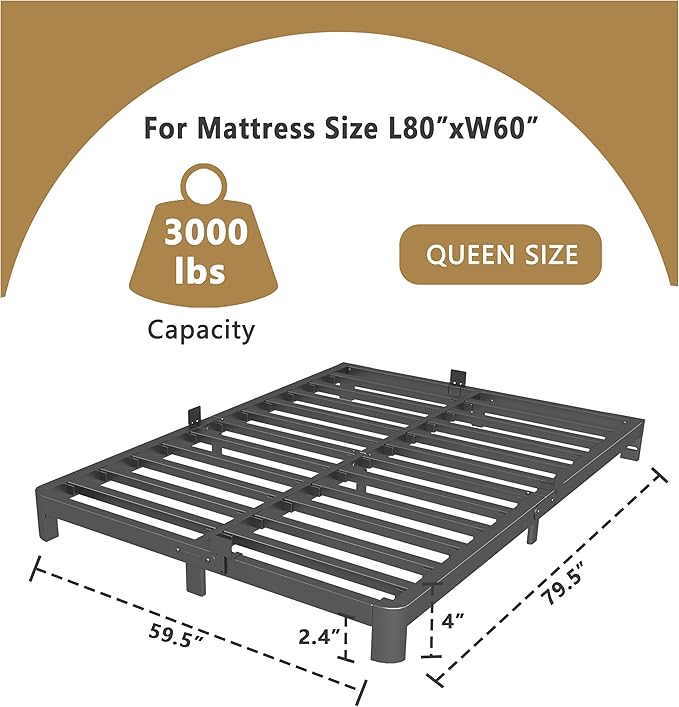 ITIMIDI 4 Inch Queen Bed Frame No Box Spring Needed, Platform Bed Frame - Image 2