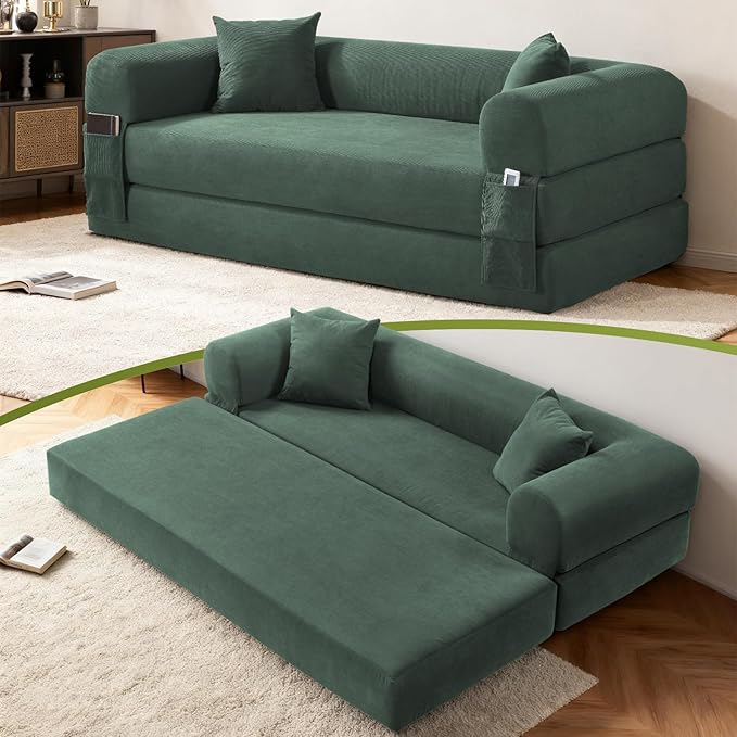 80" Convertible Sofa Bed, Corduroy Folding Sleeper Sofa Bed Queen by GJQFurniture
