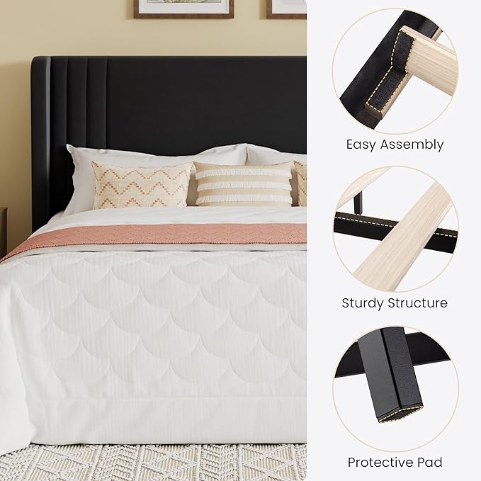 SHA CERLIN Queen Size Velvet Upholstered Platform Bed Frame - Image 7