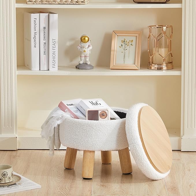 FIMIVIBI Small Ottoman with Storage, Small Storage Ottoman Round, Sherpa Foot - Image 8