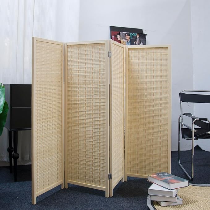 4 Panel Short Room Divider Screen, Small Bamboo Panel Divider - Image 4