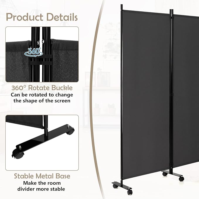 GOFLAME 6 Panel Folding Room Divider, 6FT Rolling Privacy Screen - Image 5
