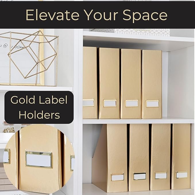 BLU MONACO Gold Magazine File Holder Set of 4 – Stylish Desk Organizer - Image 3
