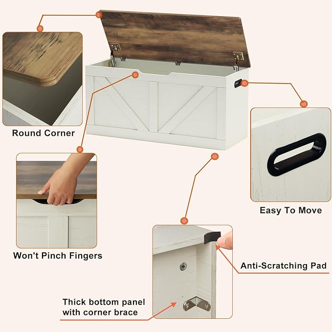 Timberer 39.4" Storage Chest, Wooden Storage Bench, Large Storage Trunk - Image 6
