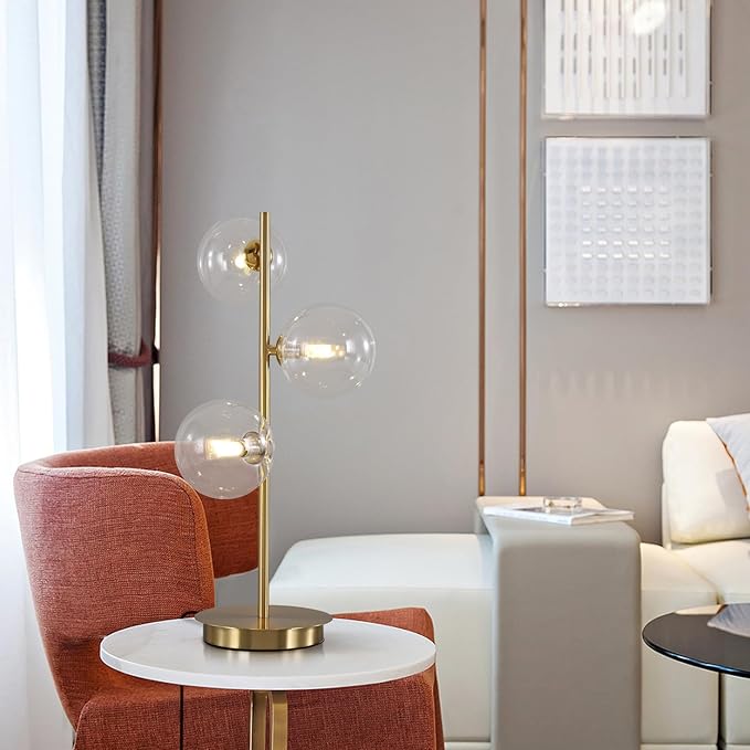 Glass Table lamp Gold, 3-Globe Table lamp Tall, Reading Lamp - Image 8
