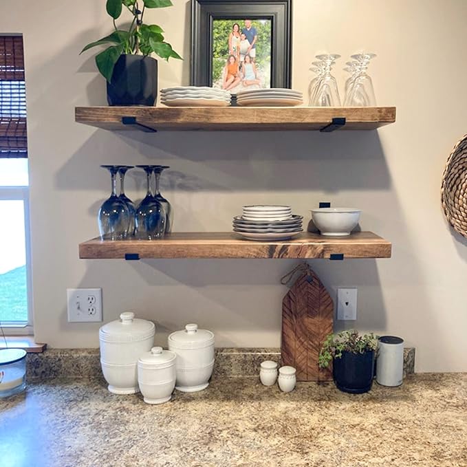 URBANDI, Rustic Floating Shelves, Hidden Bracket, Solid Wood, Heavy Duty - Image 7