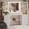 White Vanity Desk with Mirror, Lights & Charging Station, 2 Cabinets and Lots by TOKSOM