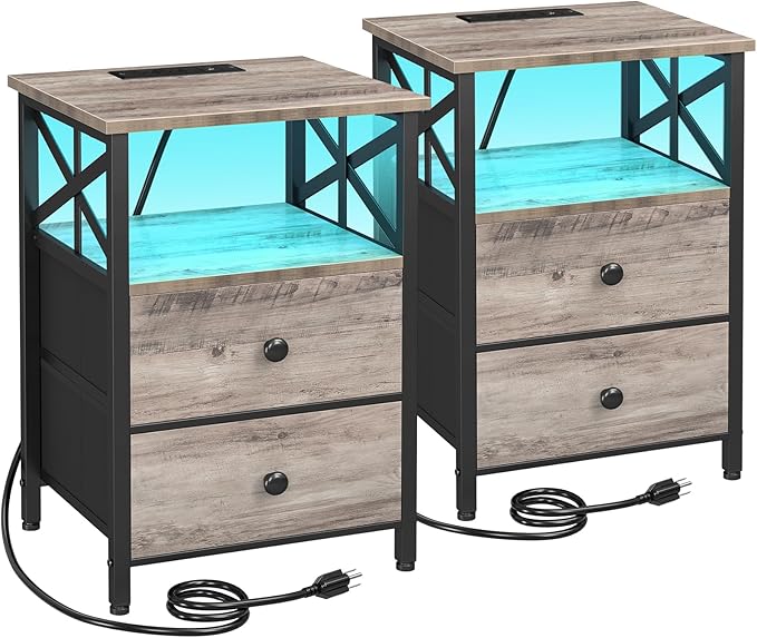 AMHANCIBLE Night Stand Set 2, LED Nightstand by AMHANCIBLE