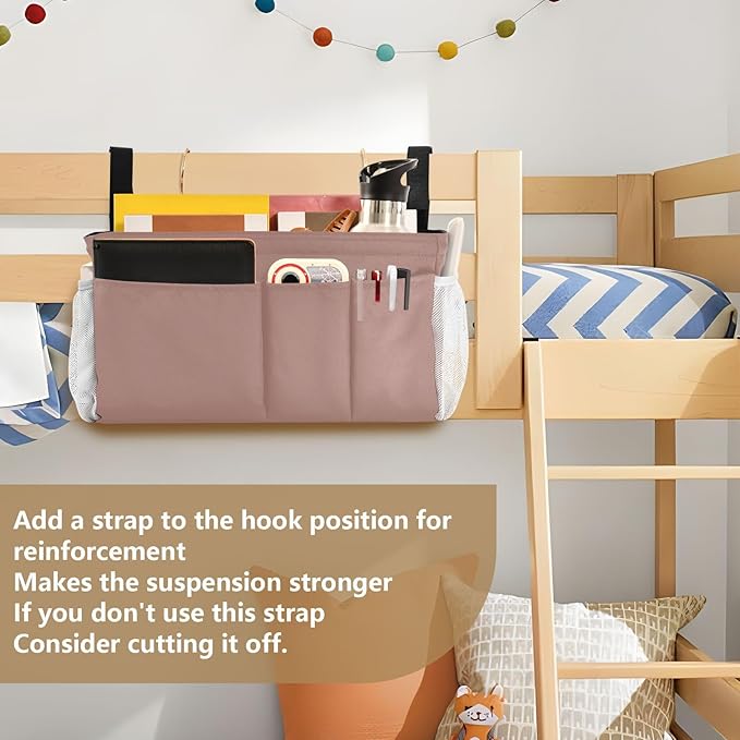 KOPIRIT Light Brown Bedside Caddy Storage Bag Bedside Organizer - Image 6