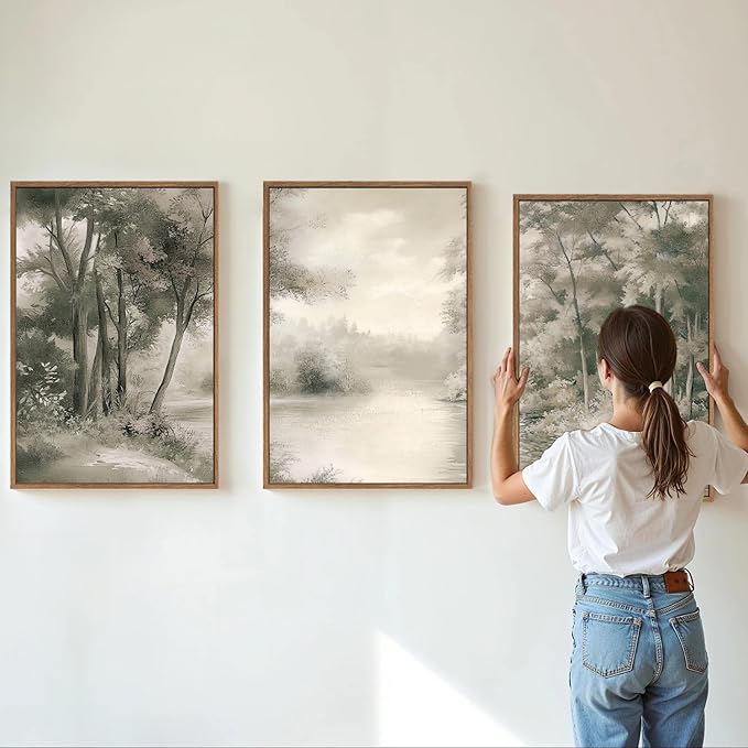 Yeehomedec Vintage Nature Landscape Framed Canvas Wall Art Set, Rustic Misty - Image 2