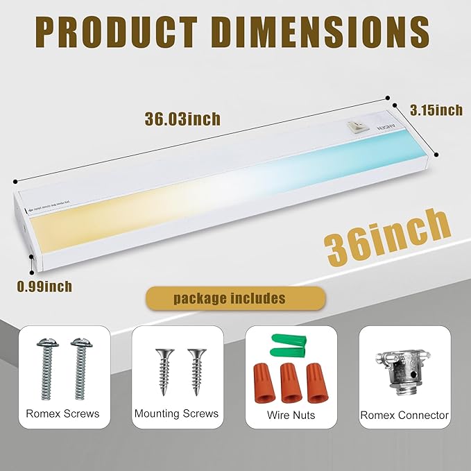 Ansen Hardwired Under Cabinet Lighting, 36in 22W LED Light - Image 7