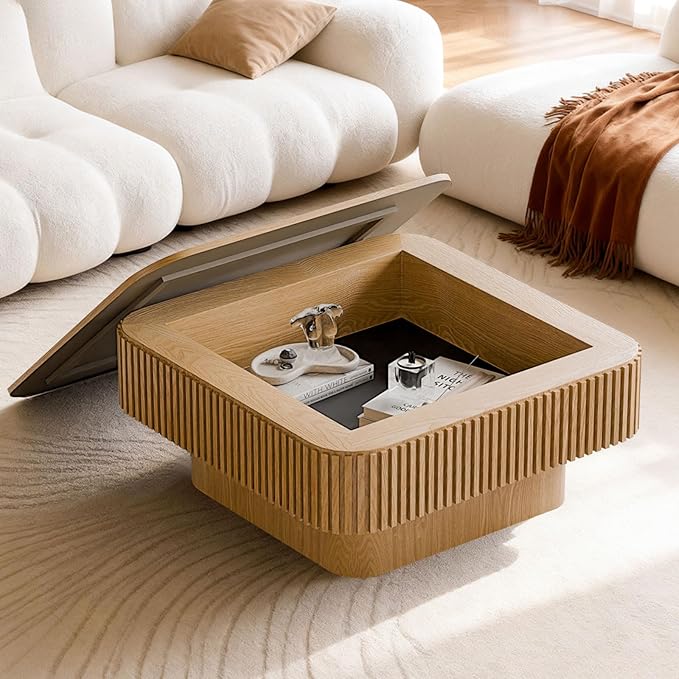 LKTART Coffee Table for Living Room, Accent Fluted Square Coffee Table - Image 7