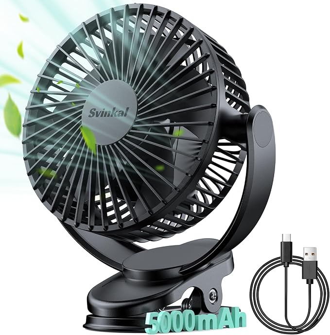Svinkal USB Personal Clip on Fan 5000mAh Battery Operated 6in, Type C, 3 Speed by FocusedUSBsmallappliances