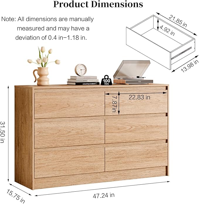 6 Drawer Dresser, Wooden Bedroom Drawer Dresser - Image 2