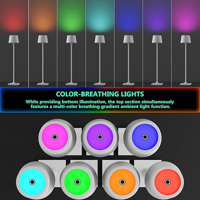 Modern LED Color-Changing Cordless Table lamp, 7 Colors, metal Shade, Touch - Image 5