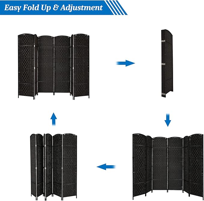 VINGLI 6-Panels Tall Rattan Room Divider, 6 FT Folding Privacy Screen, Indoor - Image 4
