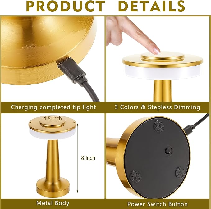 VIHOSE Cordless Table Lamps LED Portable Rechargeable Table Lamp - Image 2