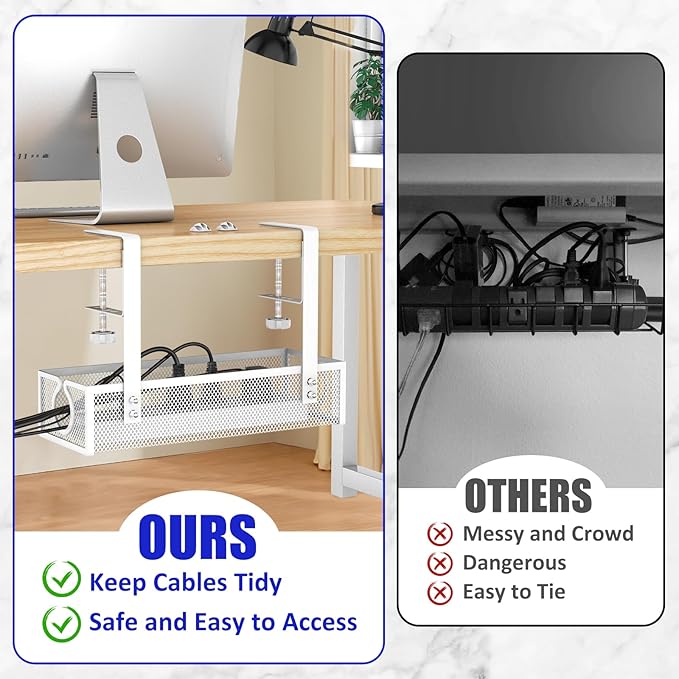 Under Desk Cable Management Tray, Metal Long Arms, No Drill Mesh Wire - Image 7