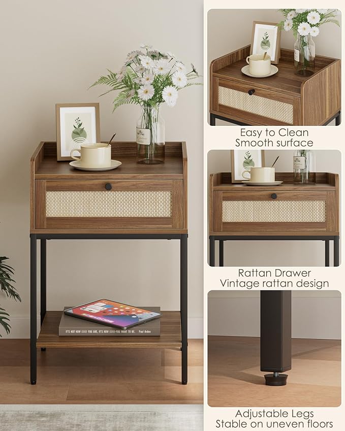 Masupu Rattan Nightstand, 3-Tier Modern Bedside Night Stand - Image 5