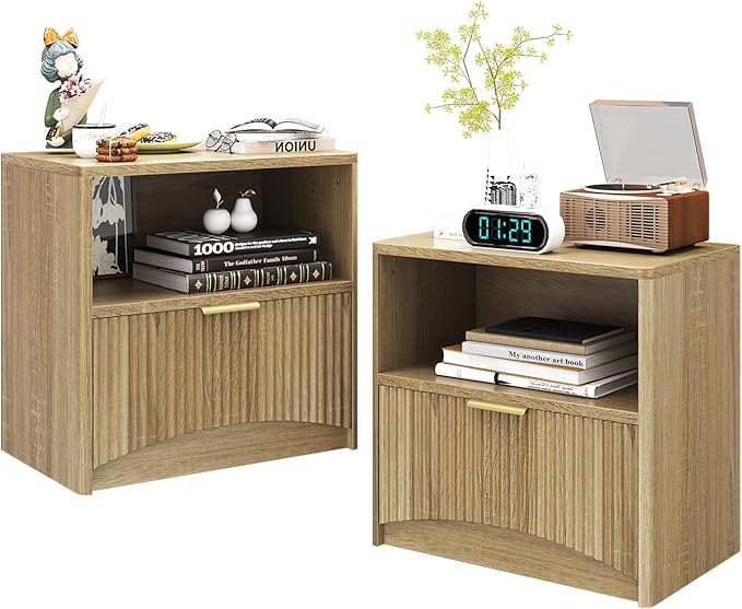 Fluted Nightstand Set of 2, MCM Mid Century Modern Bedside Tables - Image 8