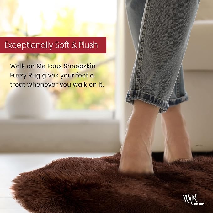 Silky Soft Faux Fur Rug, 2 ft. x 3 ft. Brown Fluffy and Shaggy Sheepskin Carpet - Image 3