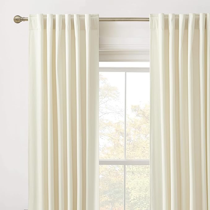 RYB HOME Cream White Velvet Curtains 100 inches, Back Tab Soft Fabric Room - Image 2