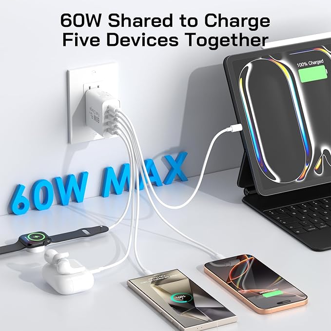 2Pack USB C Fast Charger Block, Total 60W 5-Port USB C Wall Charger 30W Type C - Image 4
