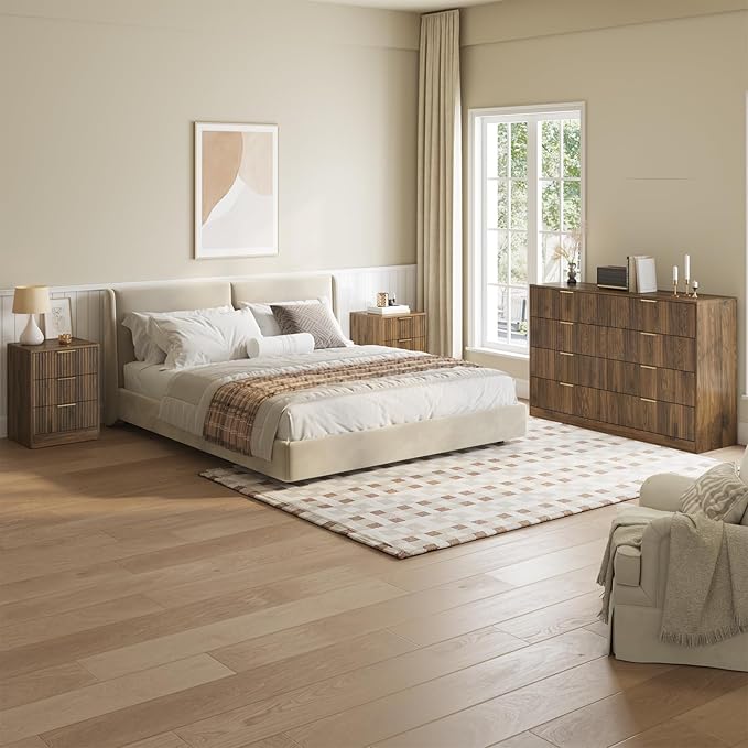 8 Drawer Dresser & 3 Drawer Nightstand Set 3-Piece, Tall Fluted Dresser and - Image 4