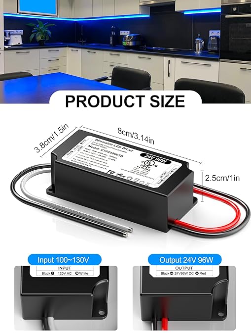 96W 24V Dimmable LED Driver UL Listed, DC 24V Triac ELV/MLV LED Dimmable Power - Image 4